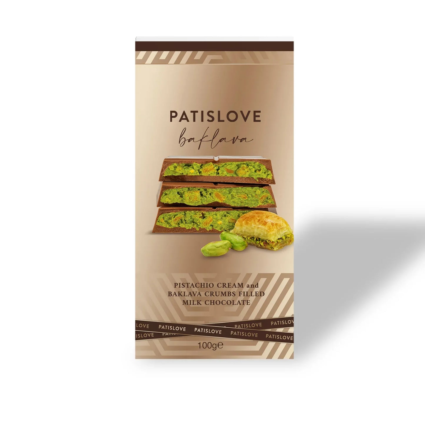 Pistachio Cream and Baklava Crumbs Filled Milk Chocolate, 100G